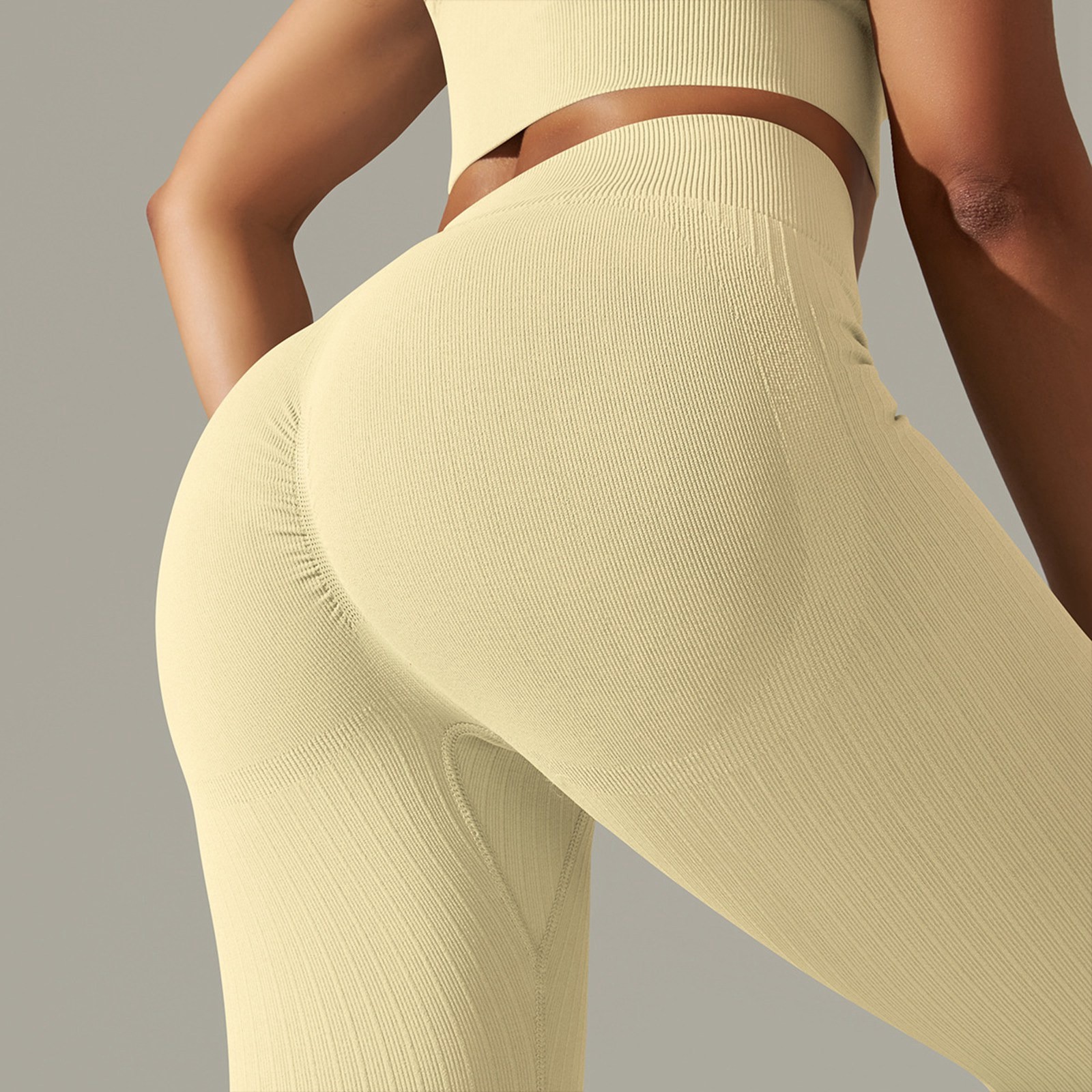 thumbnail image 4 of Pantalones de fitness para mujer con cintura alta, sin costuras y con abertura, que realzan las caderas, elásticos y transpirables, para yoga/running, tallas S-L, 4 of 5